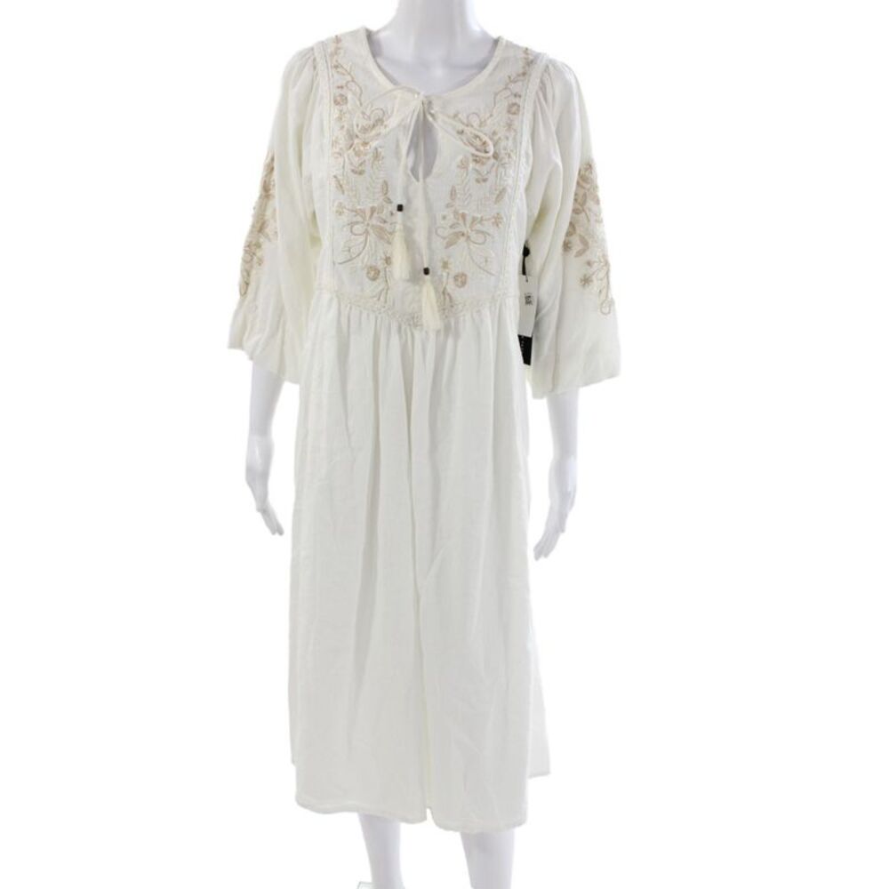 Black Tape_ Womens Shift Dress White 3/4 Sleeve Midcalf Cotton Size L